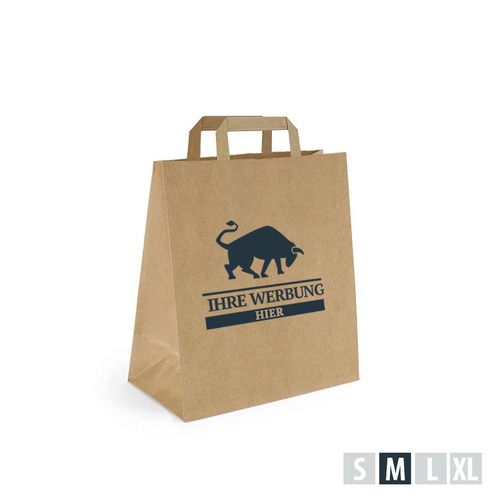 Metzgerei Tüten, bedruckt oder unbedruckt, flacher Henkel, braun, Größe M