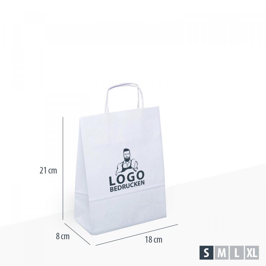 Stabile Papiertüten weiß mit Henkel, 18x8x21 cm